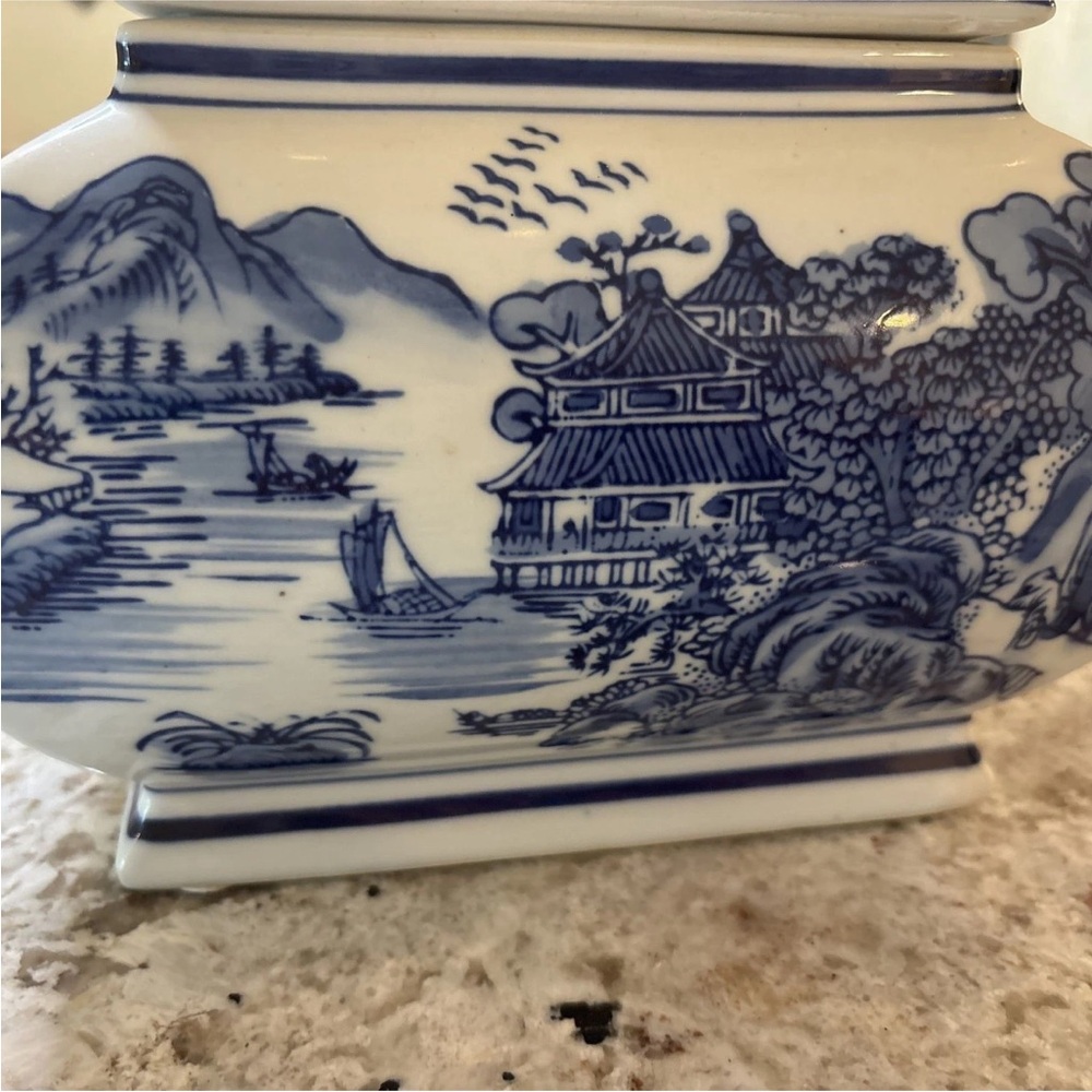 Chinese Blue & White Porcelain Lidded Dish Bowl Toureen Box Mountain Scene Nice - Picture 3 of 5